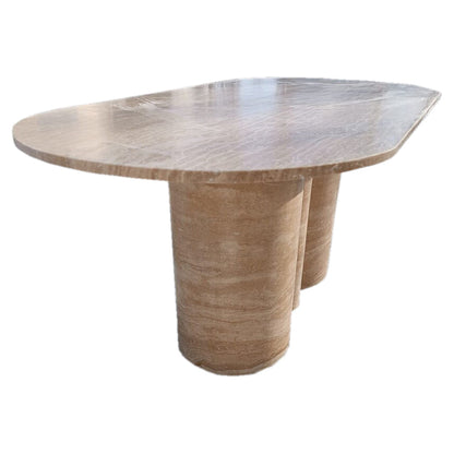 TCSC | Tuscany Walnut Travertine Vein-cut Oval Shape Coffee Table Wavy Legs (W)20" (L)40" (H)18"