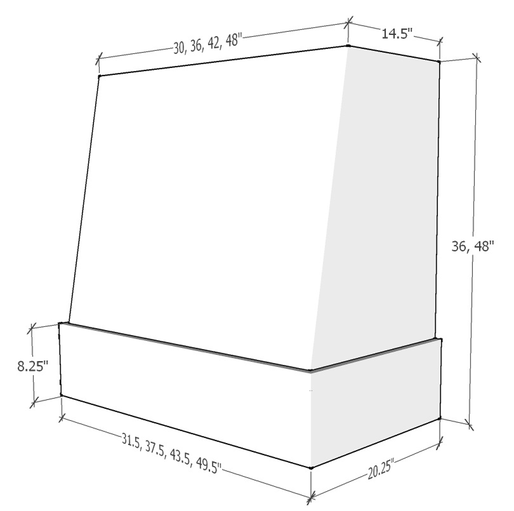 Riley & Higgs Unfinished Wood Range Hood With Angled Front and Walnut Band - 30", 36", 42", 48", 54" and 60" Widths Available