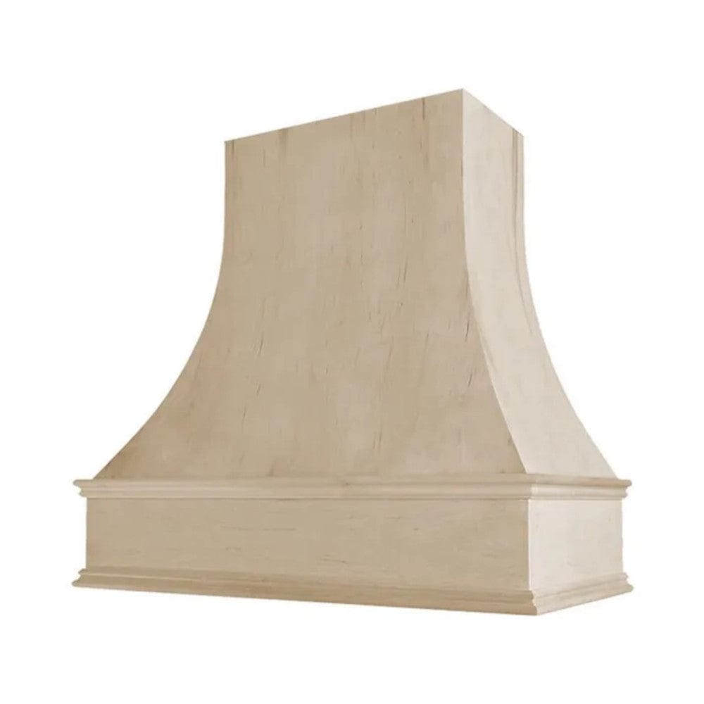Riley & Higgs Unfinished Wood Range Hood With Curved Front and Decorative Trim - 30" 36" 42" 48" 54" and 60" Widths Available