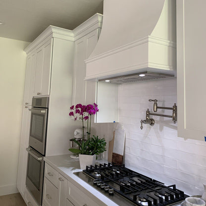 Riley & Higgs Unfinished Wood Range Hood With Sloped Front and Decorative Trim - 30", 36", 42", 48", 54" and 60" Widths Available