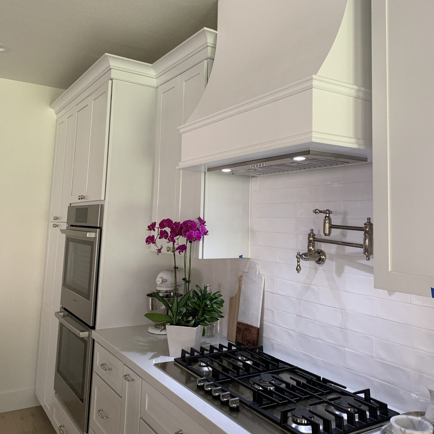 Riley & Higgs Unfinished Wood Range Hood With Sloped Strapped Front and Decorative Trim - 30", 36", 42", 48", 54" and 60" Widths Available