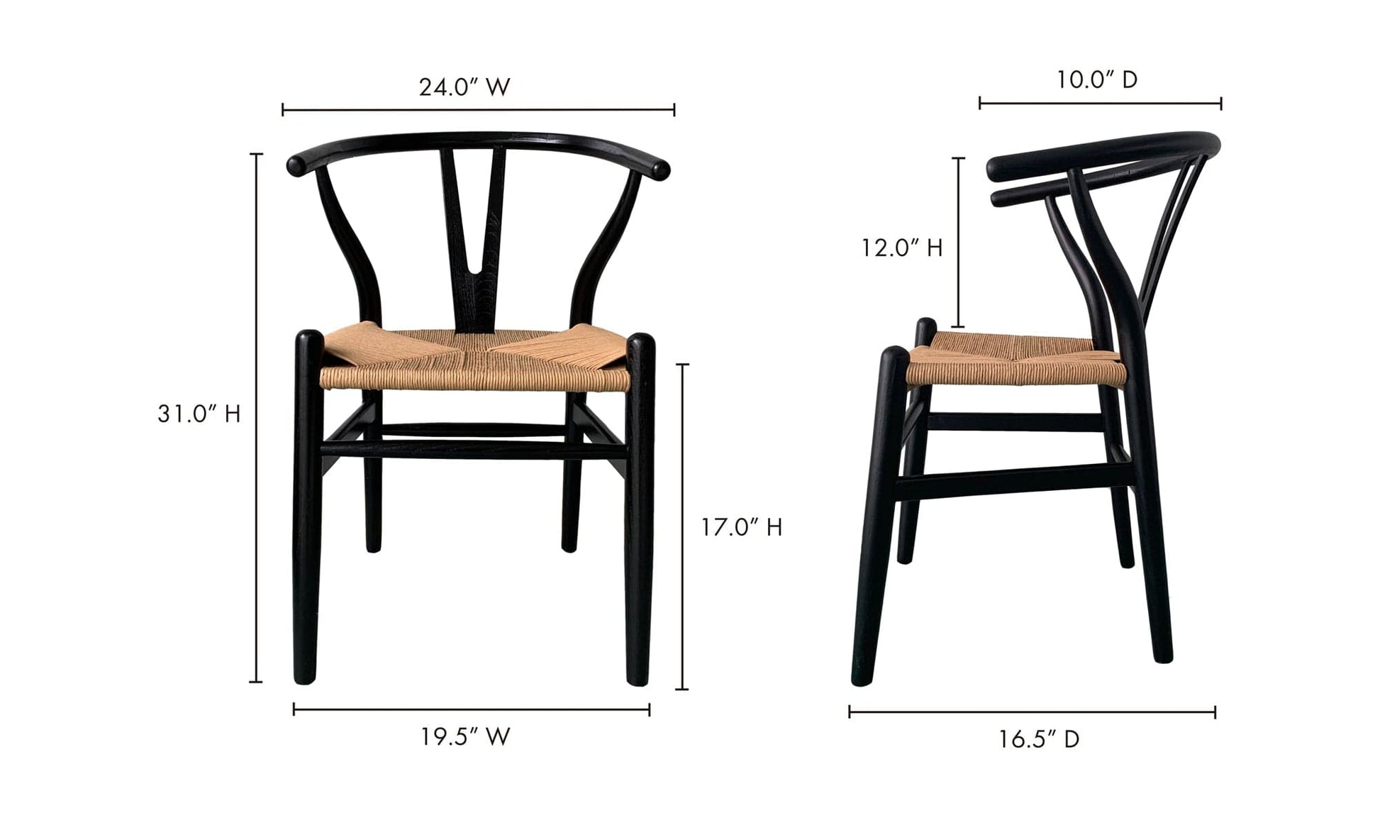 Moe's VENTANA DINING CHAIR- SET OF TWO-BLACK AND NATURAL