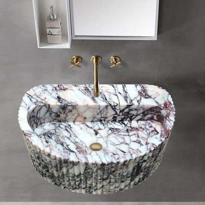 Calacatta Viola Marble Wall-Mount Bathroom Fluted Marble Sink (W)16" (L)24" (H)8"