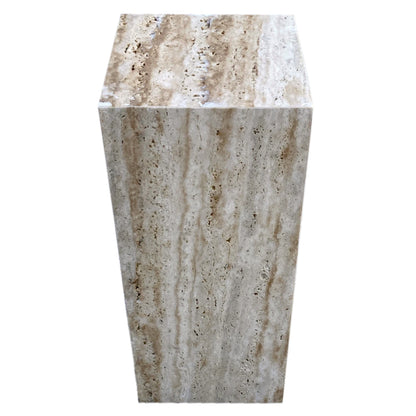 TCSC | Walnut Travertine Vein-cut Cube Design End/Side Table, Nightstand Polished (W)10" (L)10" (H)24"