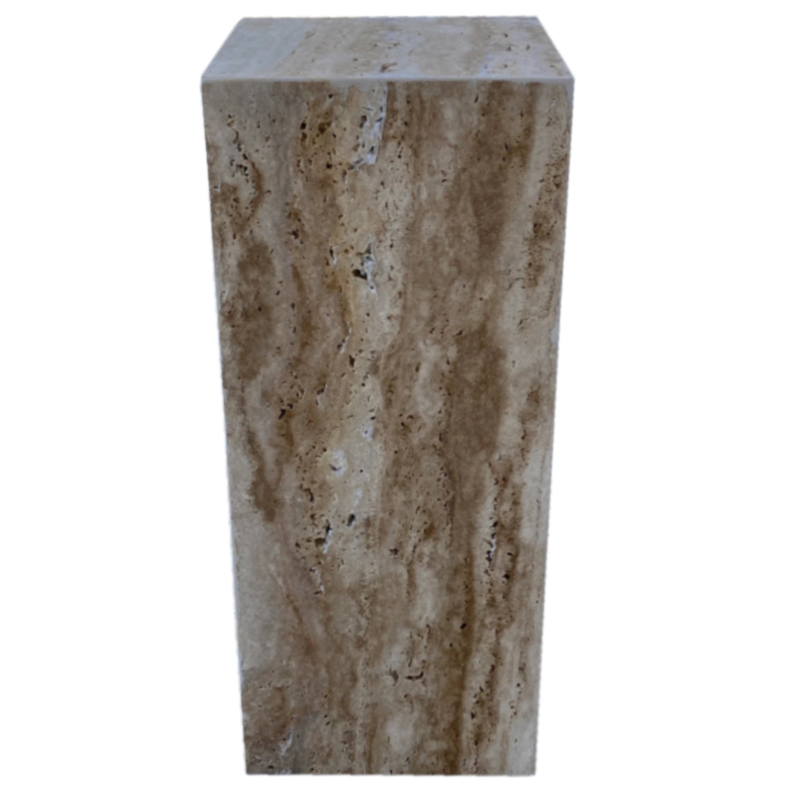 Walnut Travertine Vein-cut Cube Design End/Side Table, Nightstand Polished (W)10" (L)10" (H)24"