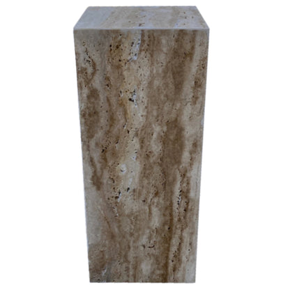 TCSC | Walnut Travertine Vein-cut Cube Design End/Side Table, Nightstand Polished (W)10" (L)10" (H)24"