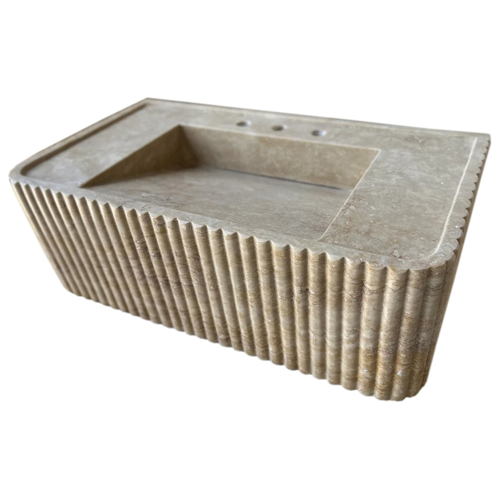 Walnut Travertine Rectangular Wall-mount Bathroom Sink Fluted (W)16" (L)32" (H)10"