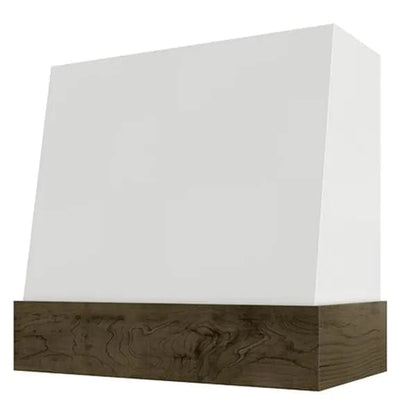 Riley & Higgs White Wood Range Hood With Angled Front and Walnut Band - 30", 36", 42", 48", 54" and 60" Widths Available