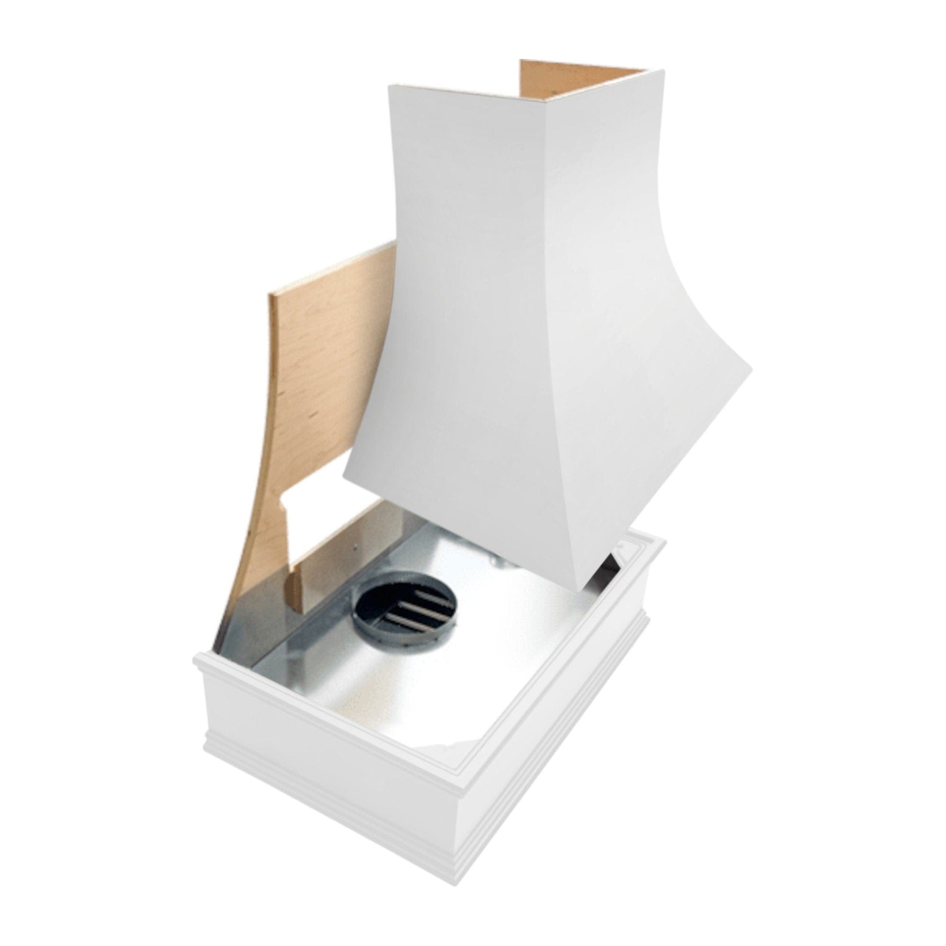 Riley & Higgs White Wood Range Hood With Angled Front and Walnut Band - 30", 36", 42", 48", 54" and 60" Widths Available