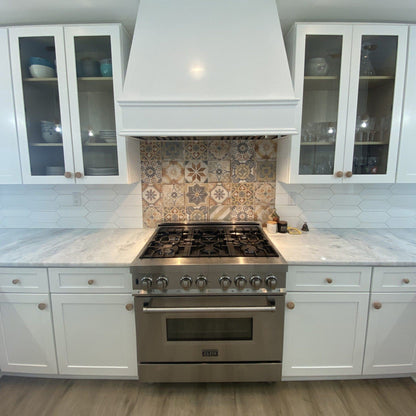 Riley & Higgs White Wood Range Hood With Tapered Front and Decorative Trim - 30", 36", 42", 48", 54" and 60" Widths Available