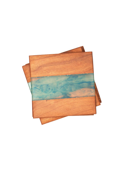 The Carpentry Shop Co., LLC Cherry Wood, Bahama and Clear Epoxy Coaster Set