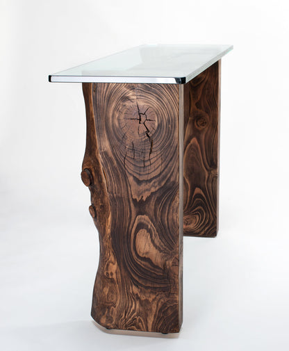 The Carpentry Shop Co. Nature Inspired Organic Console Table with Glass Top