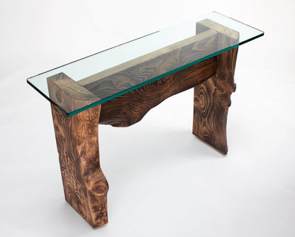 The Carpentry Shop Co. Nature Inspired Organic Console Table with Glass Top