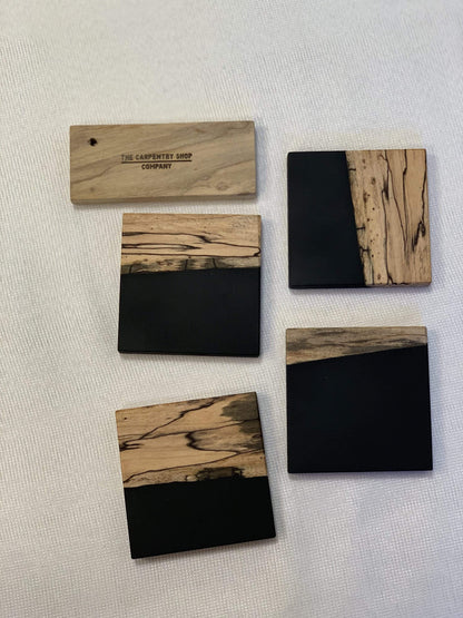 The Carpentry Shop Co., LLC Spalted Maple and Black Epoxy Coaster Set