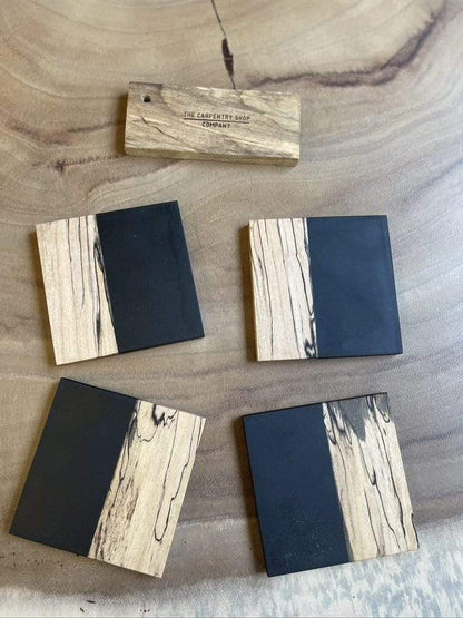 The Carpentry Shop Co., LLC Spalted Maple and Black Epoxy Coaster Set