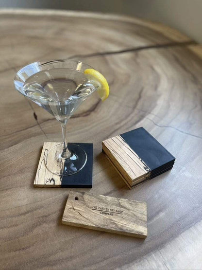 The Carpentry Shop Co., LLC Spalted Maple and Black Epoxy Coaster Set